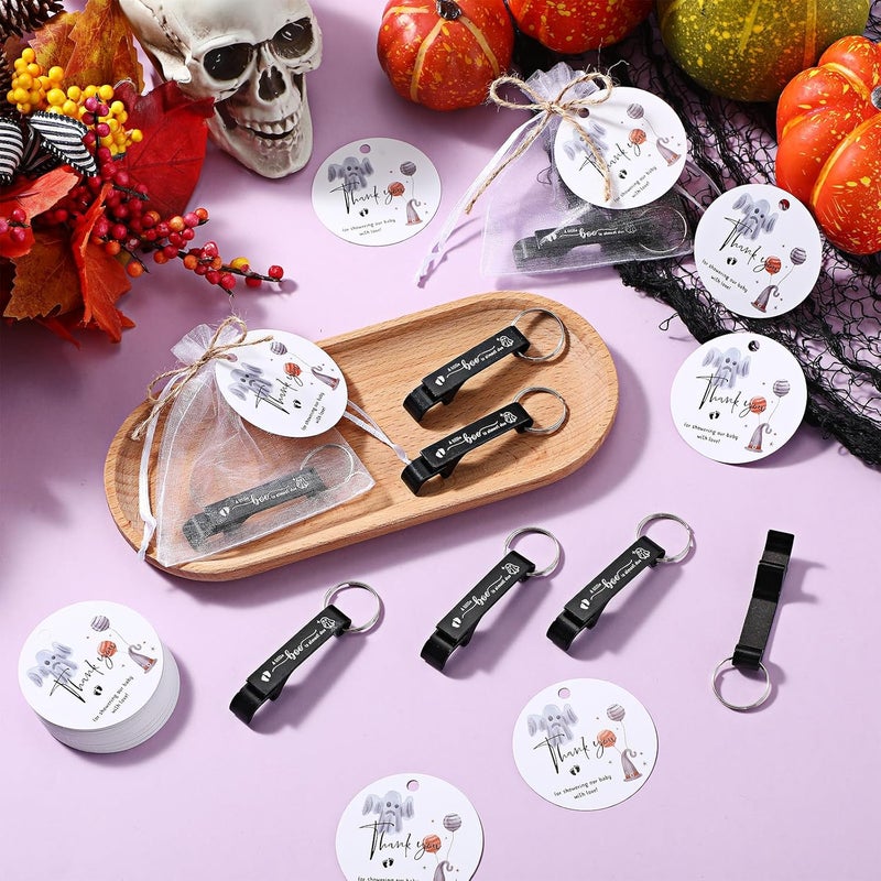 Ecation 50 Sets Halloween Baby Shower Favors for Guests 50 Bottle Openers 50 Thank Tags 50 Organza Bags with Twine Return Gift for Halloween Gender Reveal Party Girl Boy(A Little Boo) - Image 5